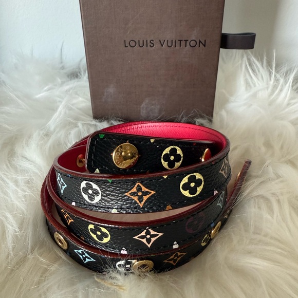 Louis Vuitton Murakami Multicolore Monogram Canvas Skinny Belt Size 75/30 Black - Picture 1 of 15